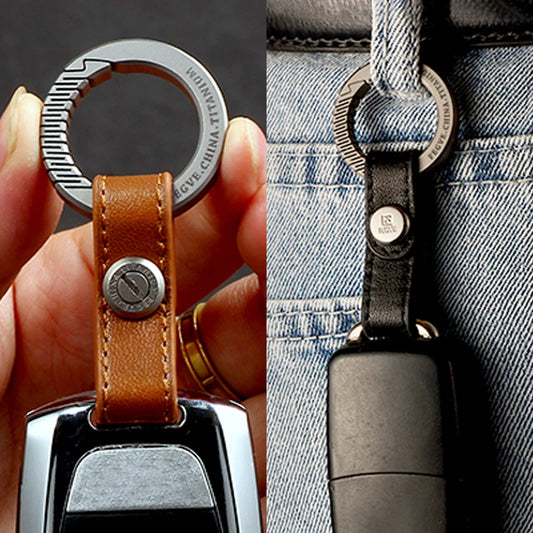 Real Titanium Leather Keychain