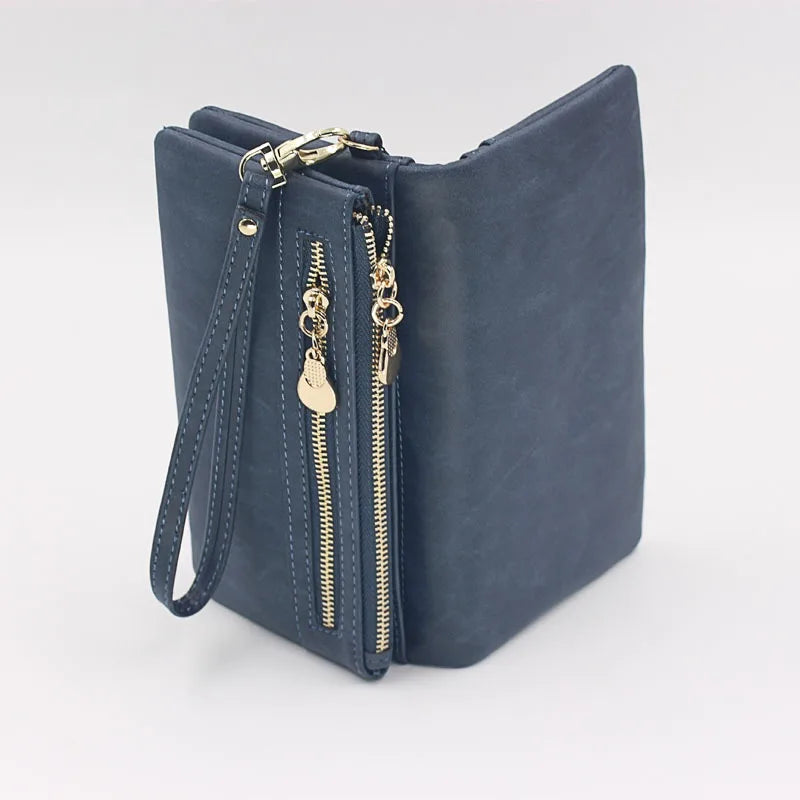 Dull Polish Leather Wallet Clutch Purse