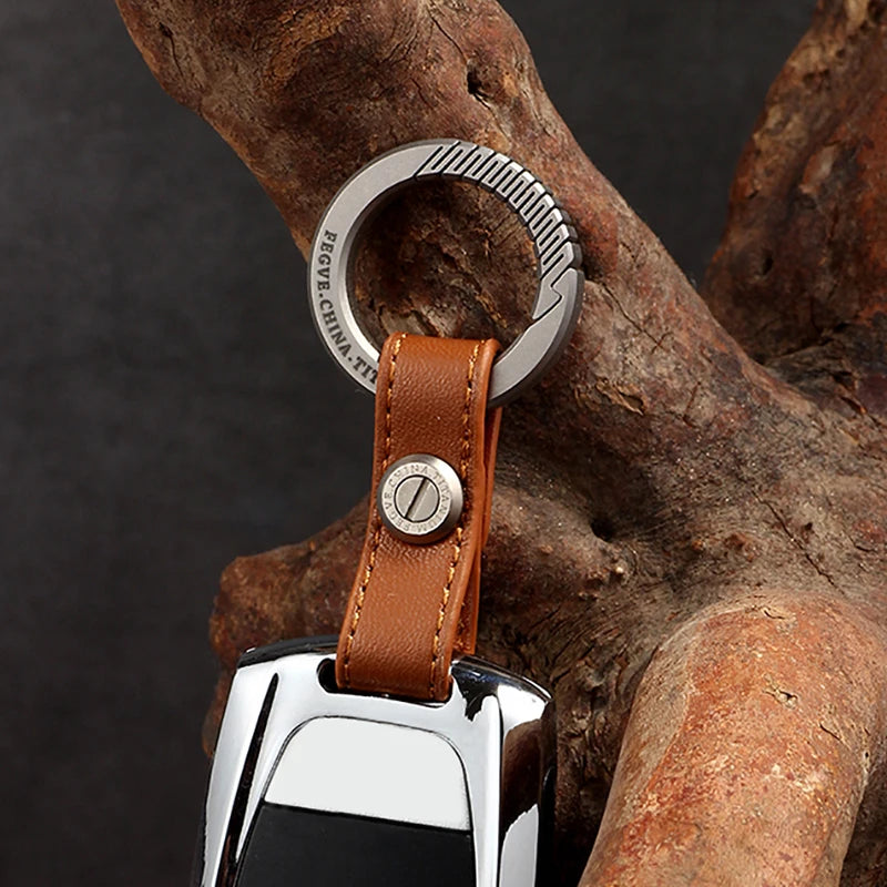 Real Titanium Leather Keychain
