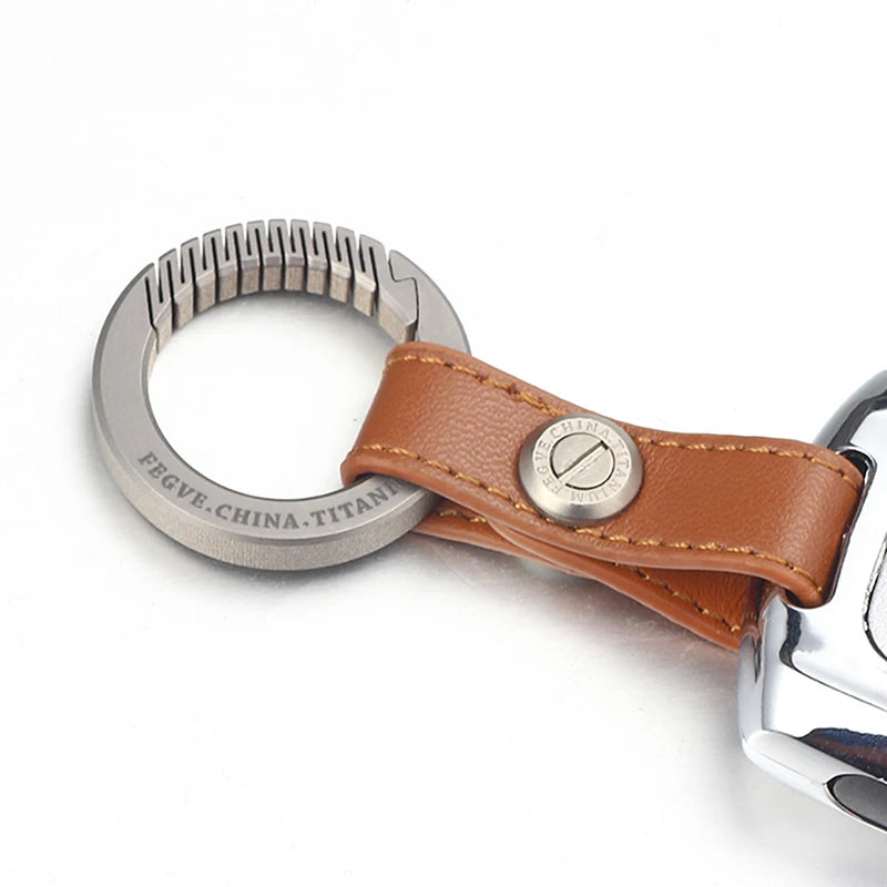 Real Titanium Leather Keychain