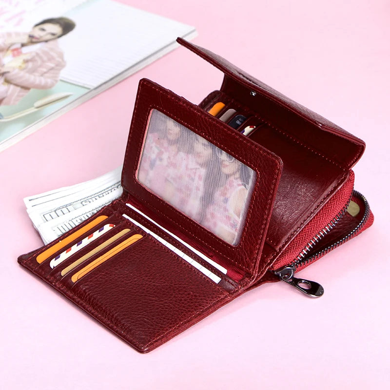 Real Leather Trifold Women Wallets