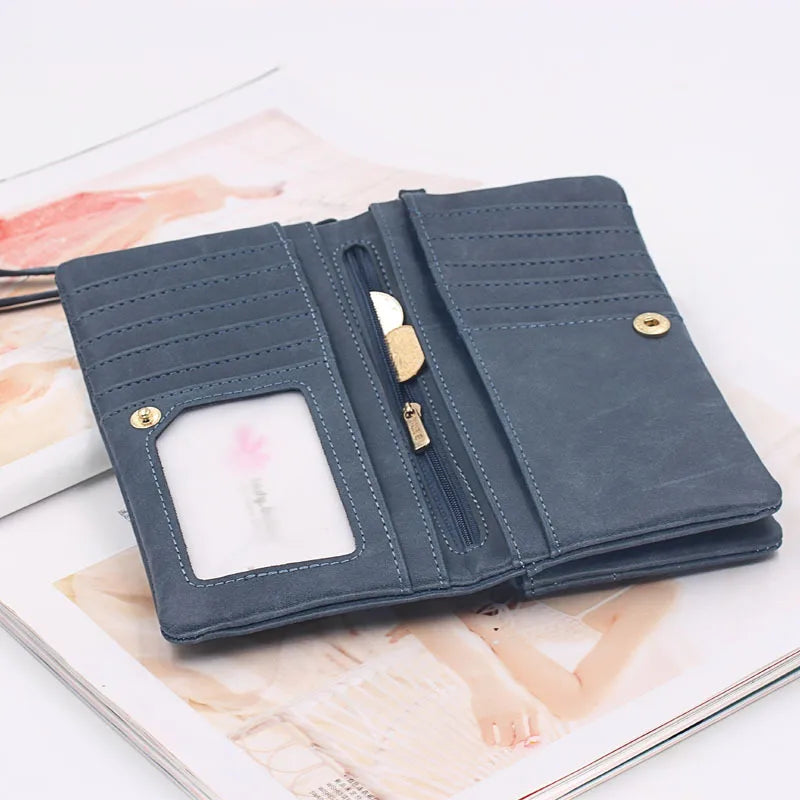 Dull Polish Leather Wallet Clutch Purse