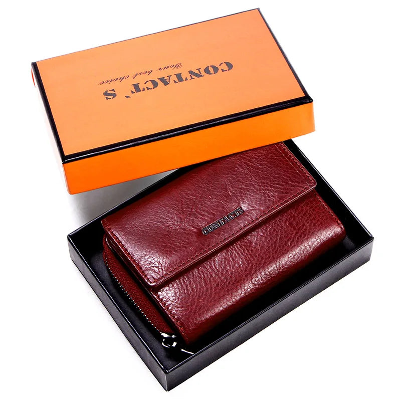 Real Leather Trifold Women Wallets