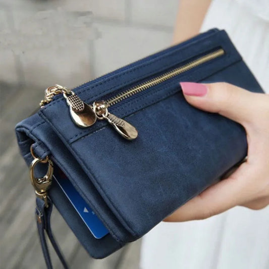 Dull Polish Leather Wallet Clutch Purse
