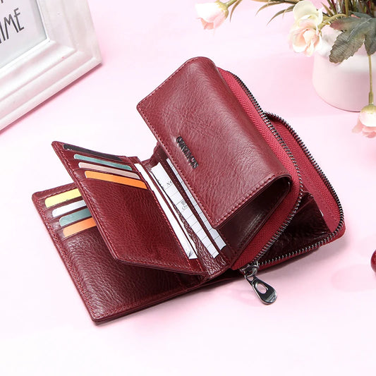 Real Leather Trifold Women Wallets
