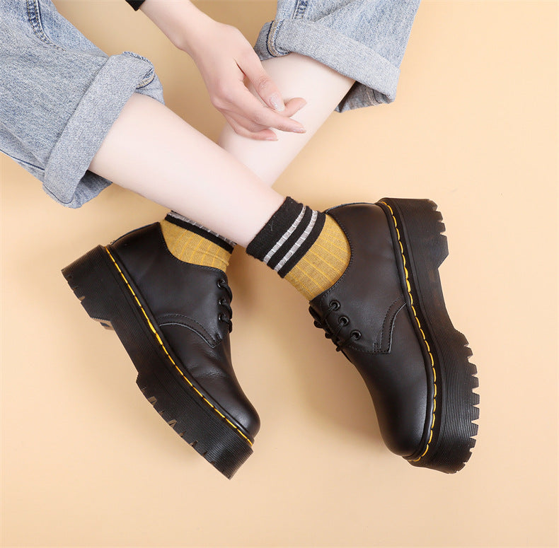 Mary Jane Cowhide High Sole Leather Boots