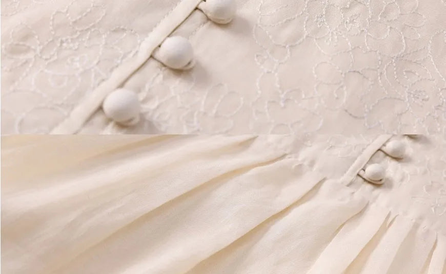 V Neck Embroidery Cotton Linen Dress