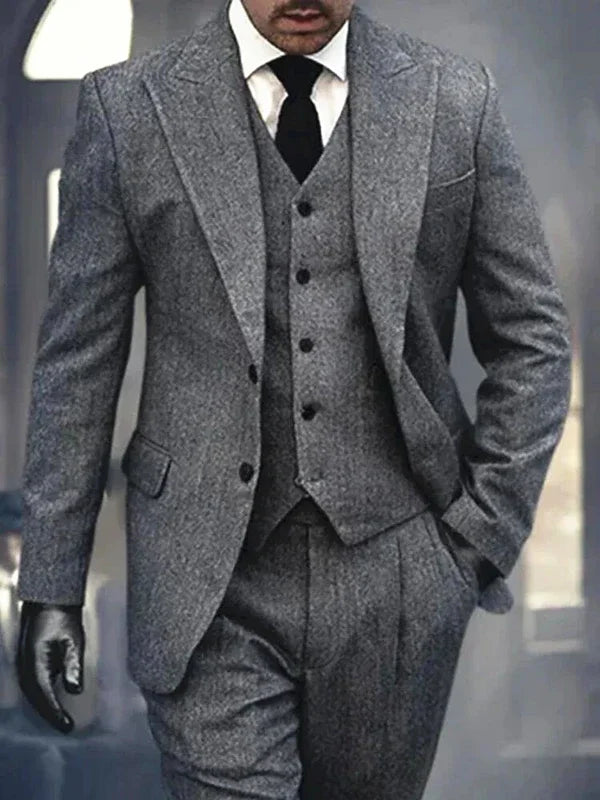 3 Piece Herringbone Formal Suit