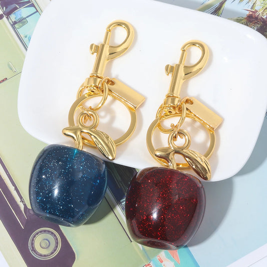 Red and Blue Crystal Apple Pendants Keychain