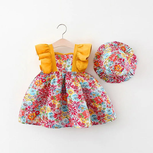 Baby Floral Dress & Hat Set
