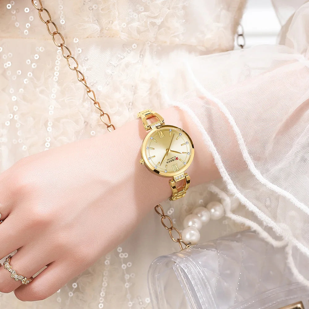 Rhinestone Quartz Stainless Steel Band Watch