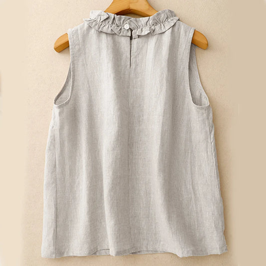Linen Round Neck Sleeveless Top
