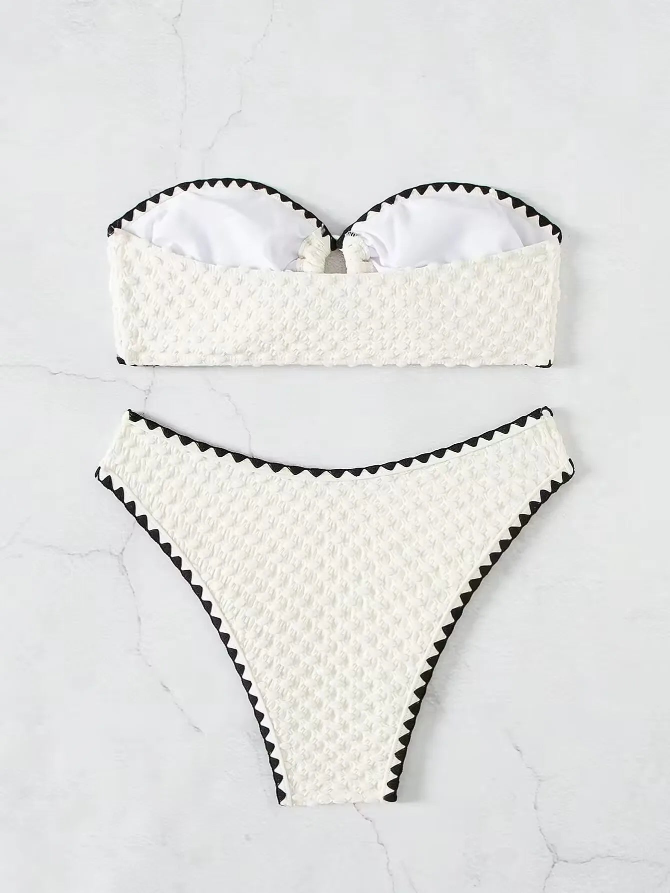 White 2 Piece Strapless Swimsuit Lace-up Patchwork Bikini