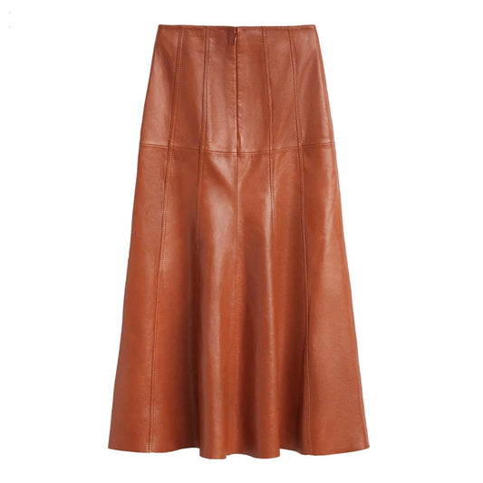 Leather Long Pleated Skirt