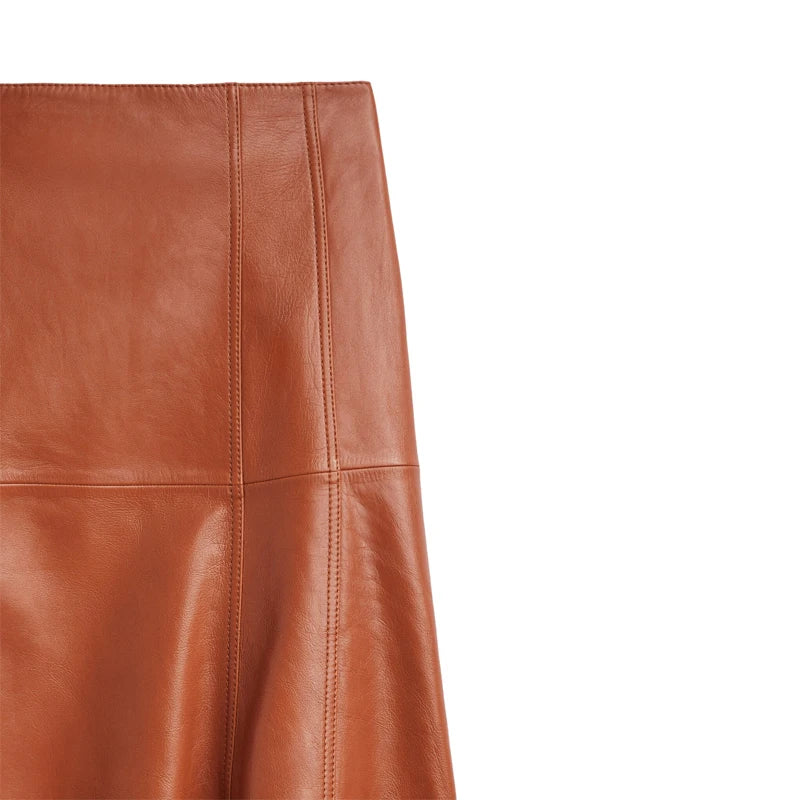 Leather Long Pleated Skirt