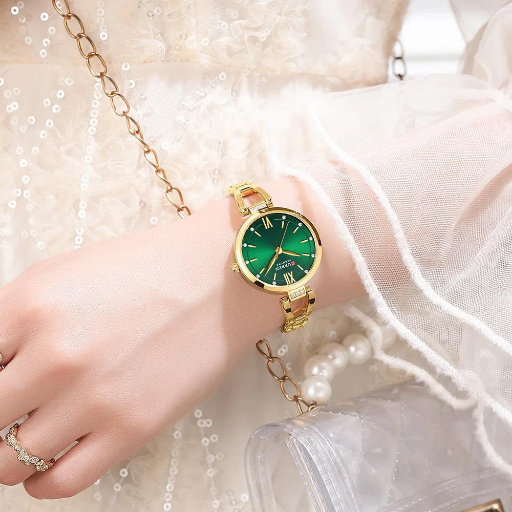 Rhinestone Quartz Stainless Steel Band Watch