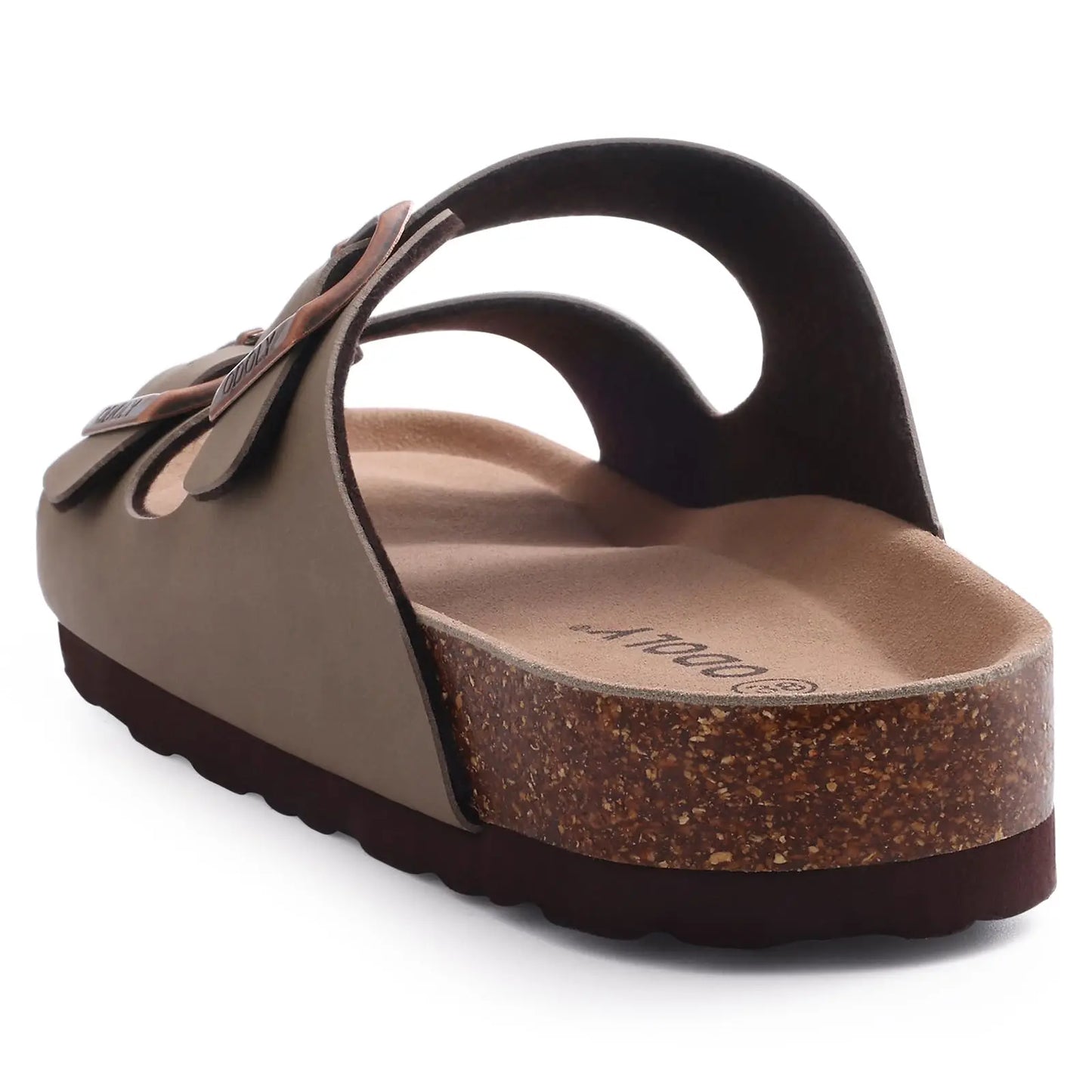 Suede Sandals Soft Cork Footbed Summer Slides with Adjustable Buckle
