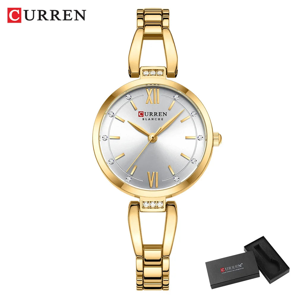Rhinestone Quartz Stainless Steel Band Watch