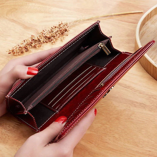 Womens Long Leather Purse Wallet