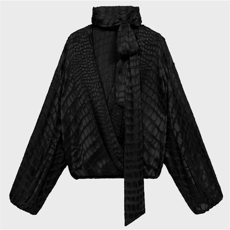 Crocodile Pattern Scarf Collar Top