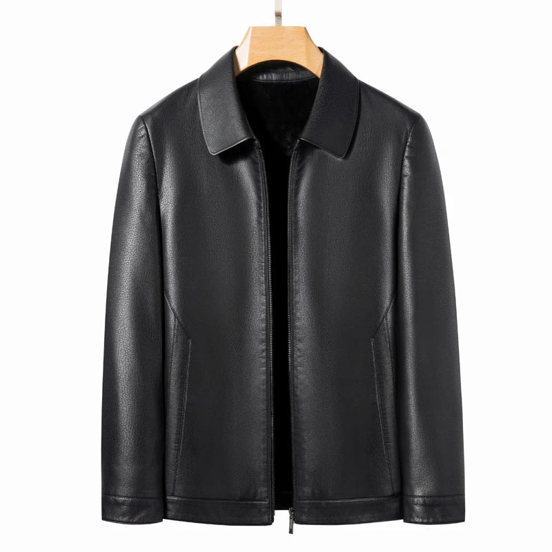 Collared Leather Polo Jacket