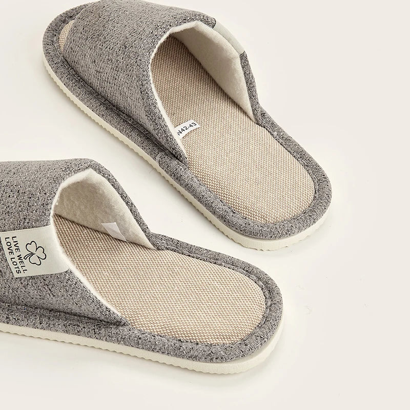 Open-toe Comfortable Bedroom Linen Slippers