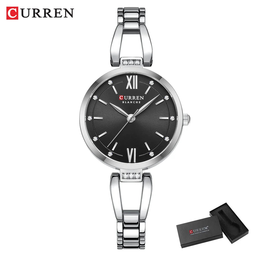 Rhinestone Quartz Stainless Steel Band Watch