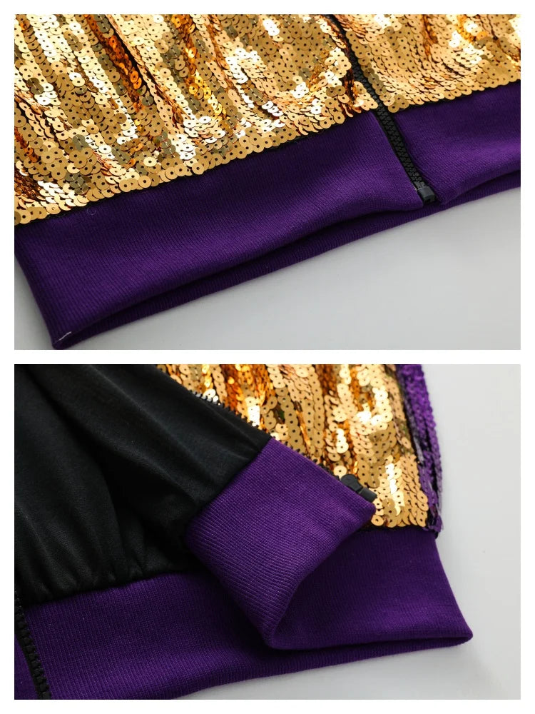 Gras Long Sequined Zipper Festival Jacket