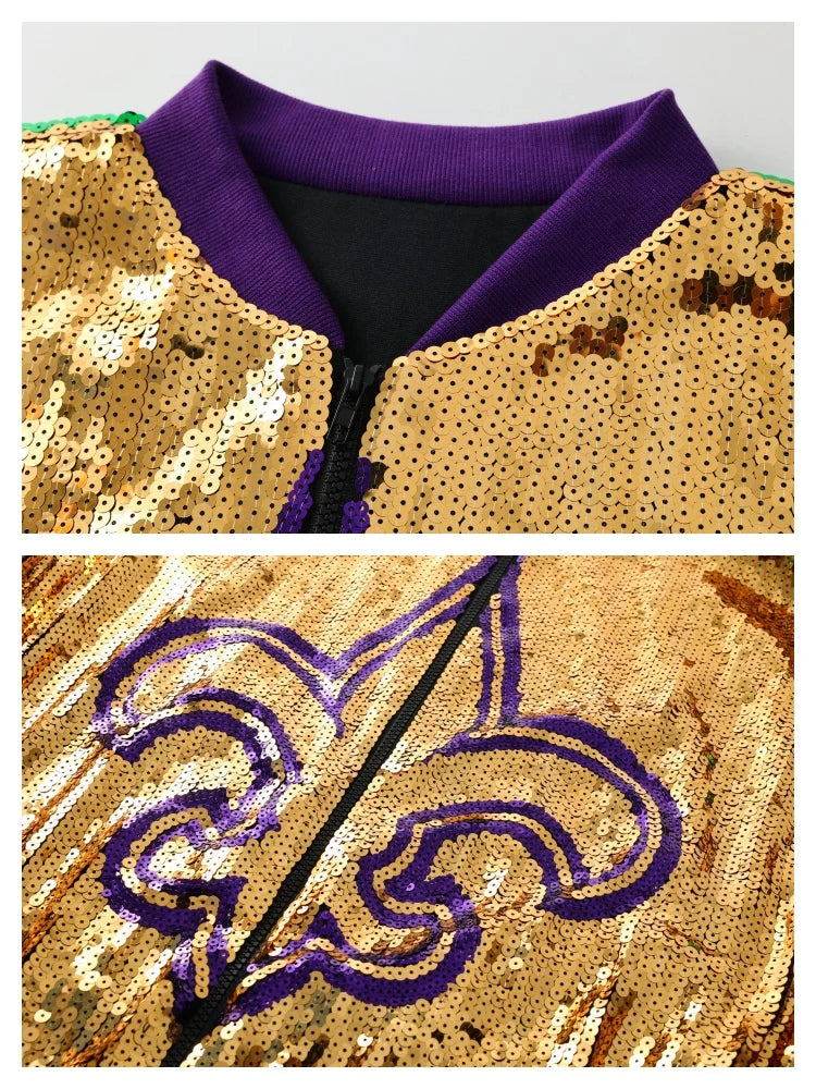 Gras Long Sequined Zipper Festival Jacket