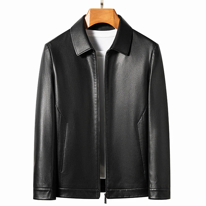 Collared Leather Polo Jacket