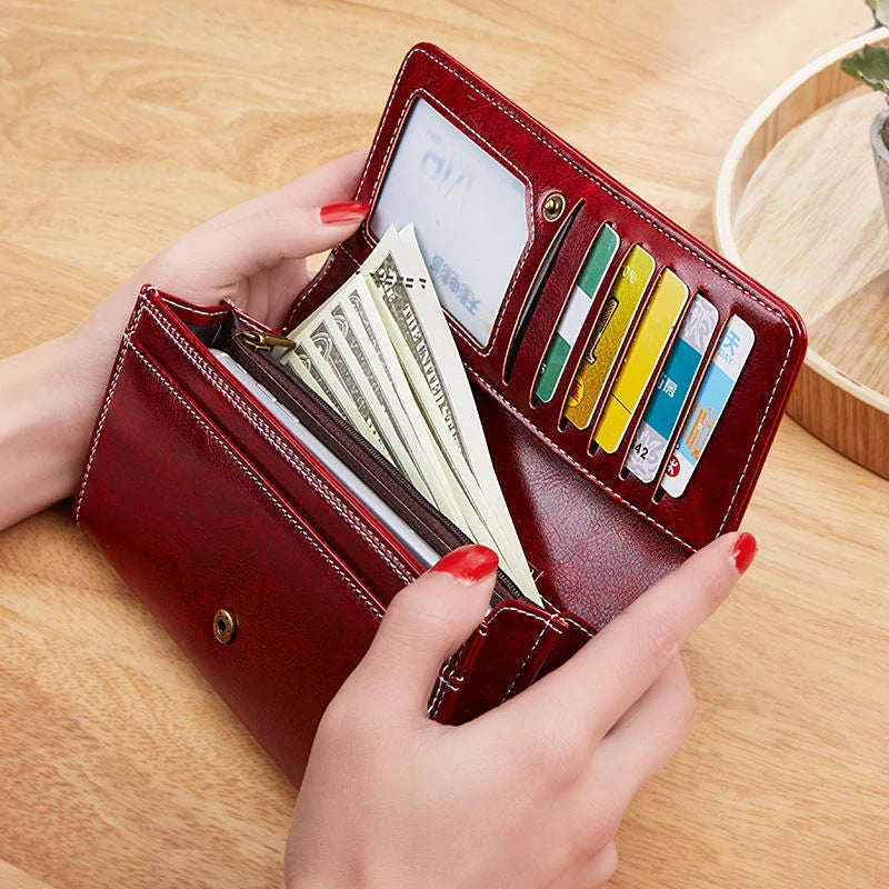 Womens Long Leather Purse Wallet