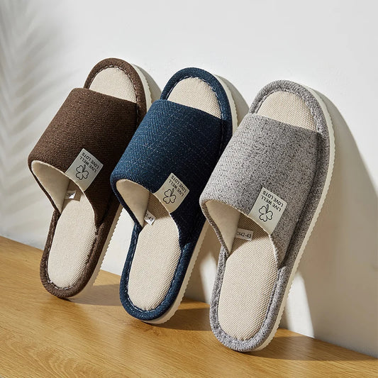 Open-toe Comfortable Bedroom Linen Slippers