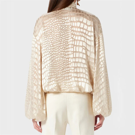 Crocodile Pattern Scarf Collar Top