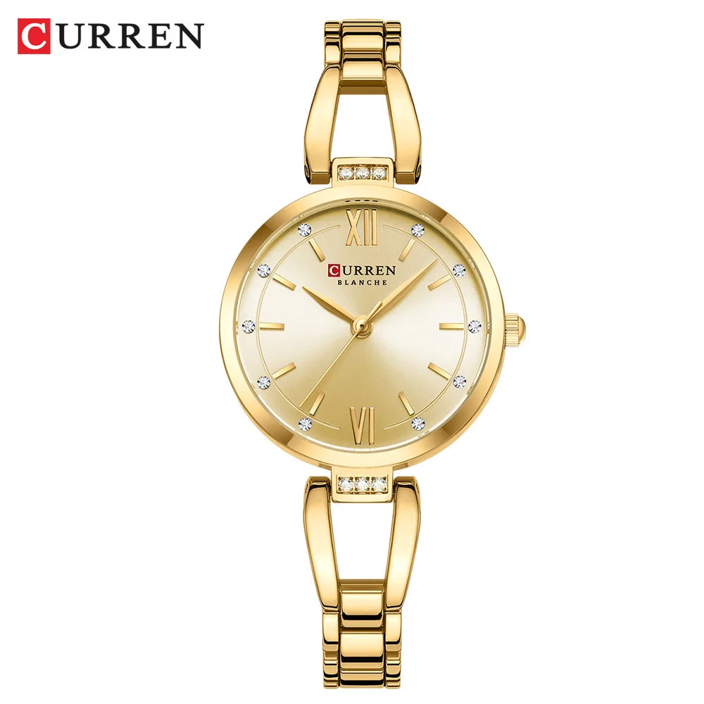 Rhinestone Quartz Stainless Steel Band Watch