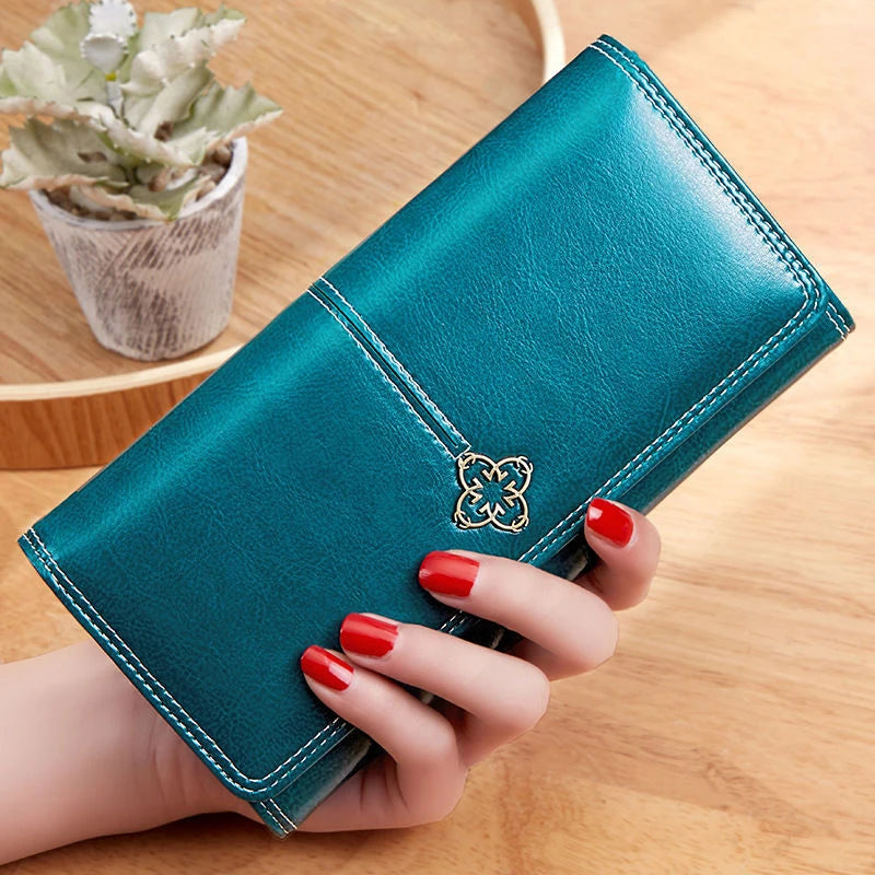Womens Long Leather Purse Wallet