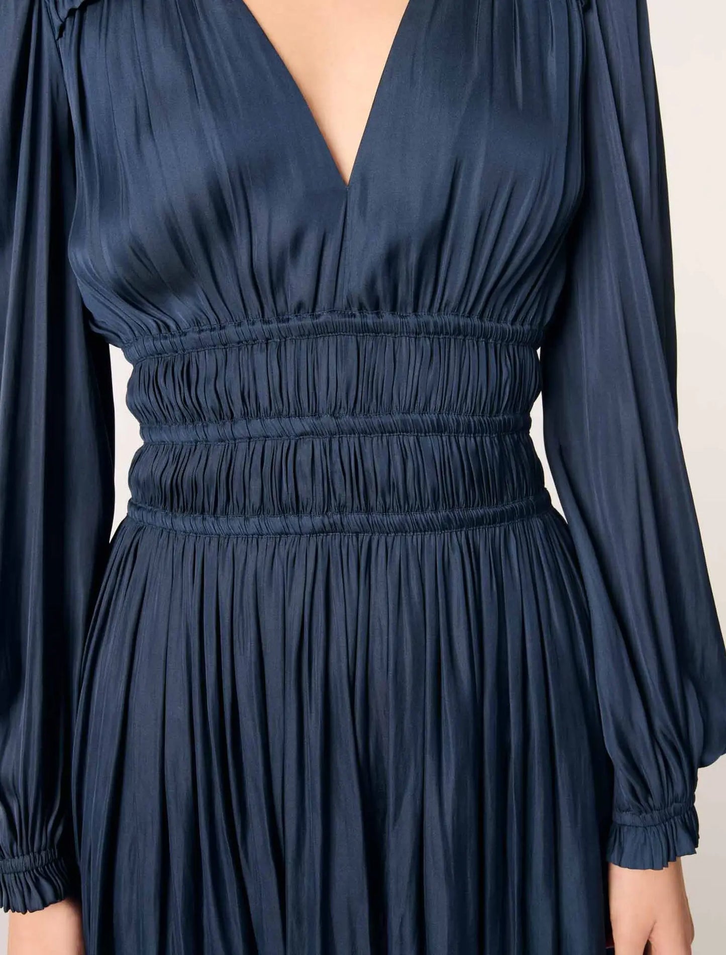 Simulated Silk V-Neck Vacation Dark Blue Dress