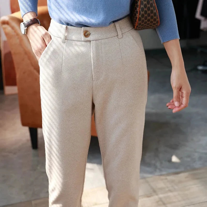 High Waist Woolen Pencil Pants