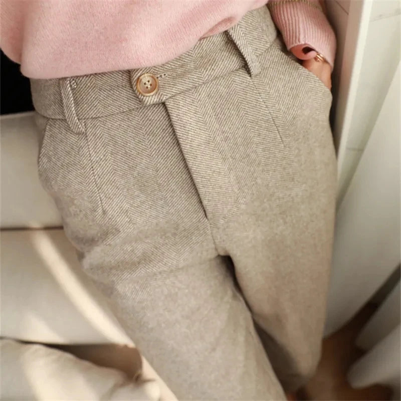 High Waist Woolen Pencil Pants