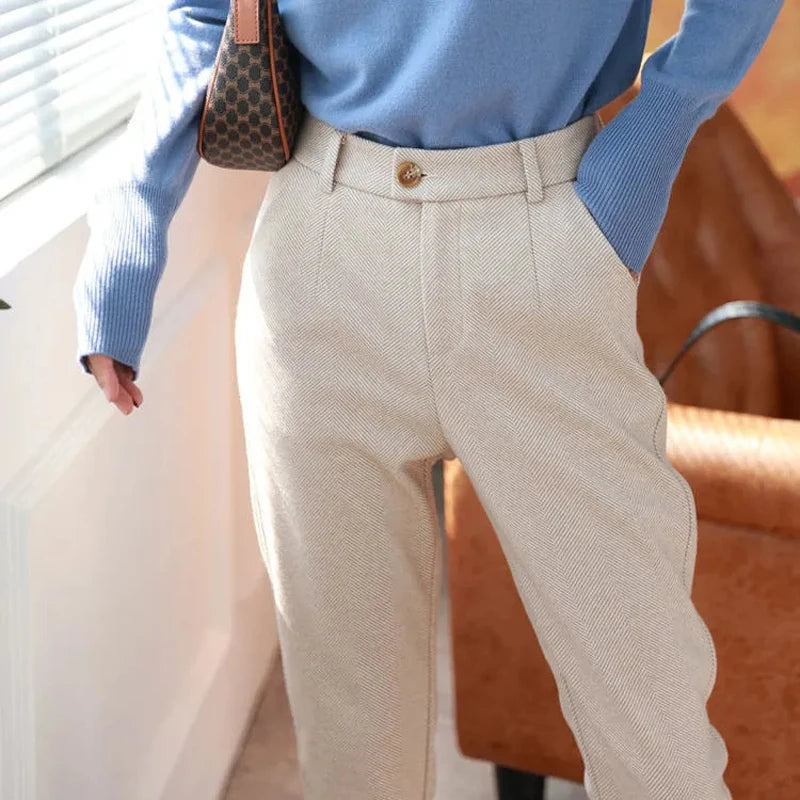 High Waist Woolen Pencil Pants