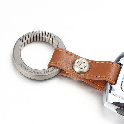 Real Titanium Leather Keychain