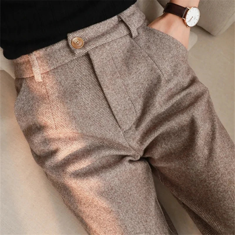 High Waist Woolen Pencil Pants