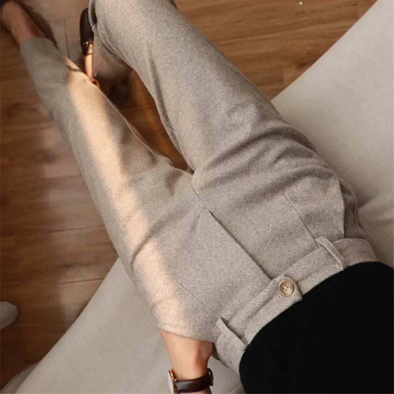 High Waist Woolen Pencil Pants