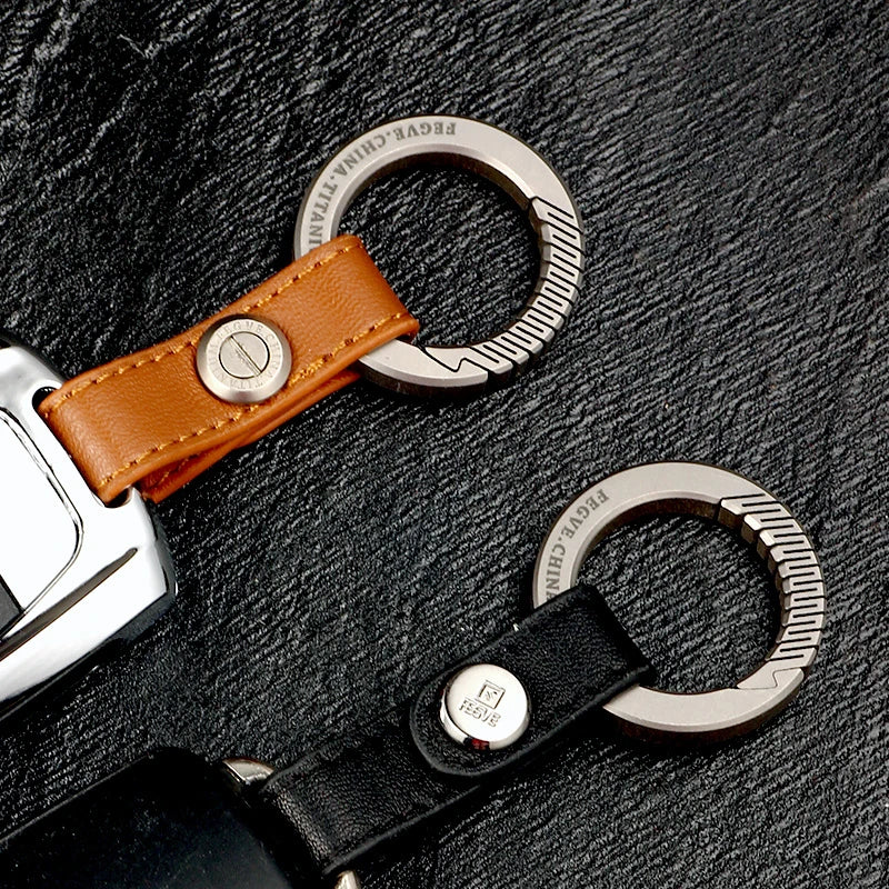 Real Titanium Leather Keychain