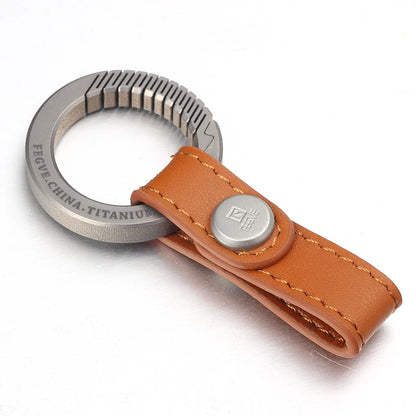 Real Titanium Leather Keychain