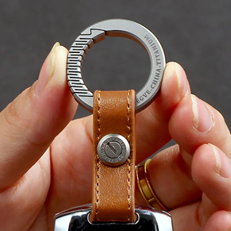 Real Titanium Leather Keychain