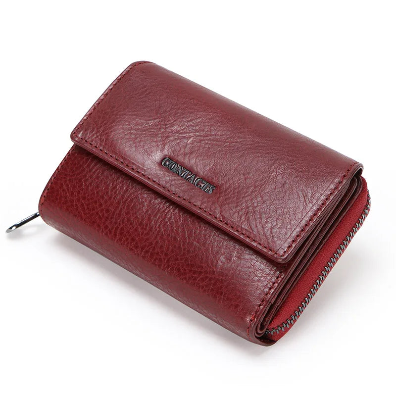 Real Leather Trifold Women Wallets