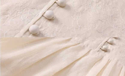 V Neck Embroidery Cotton Linen Dress