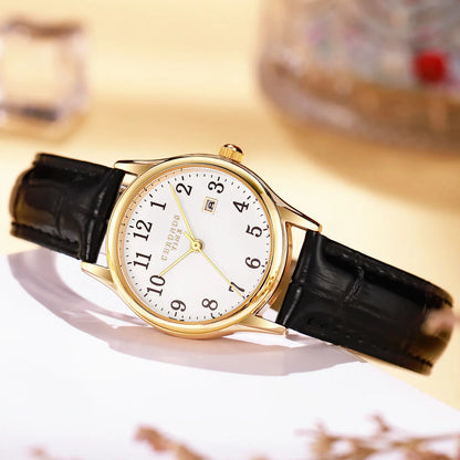 Chronos Leather Strap Wrist Watch