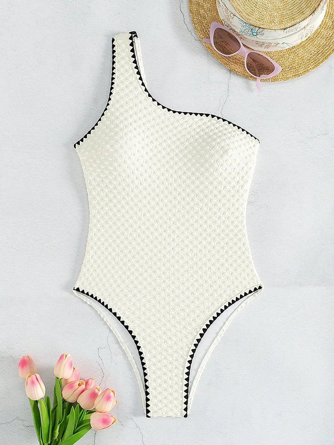 White 2 Piece Strapless Swimsuit Lace-up Patchwork Bikini