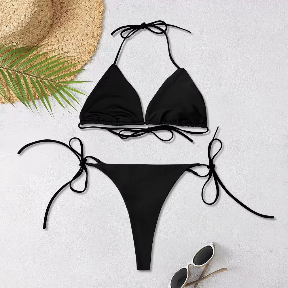 Three-point Bikini Backless Adjustable Lace-up Swimsuit